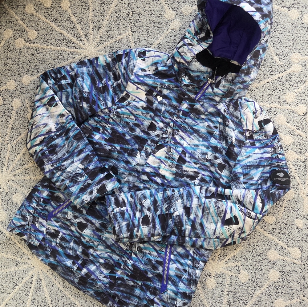 Obermeyer Taja Jacket Purple & Blue Print Ski Snowboarding